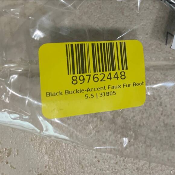 Black Ankle Boot Womens Size 5.5 Buckle Accent Faux Fur Bootie - Picture 8 of 9